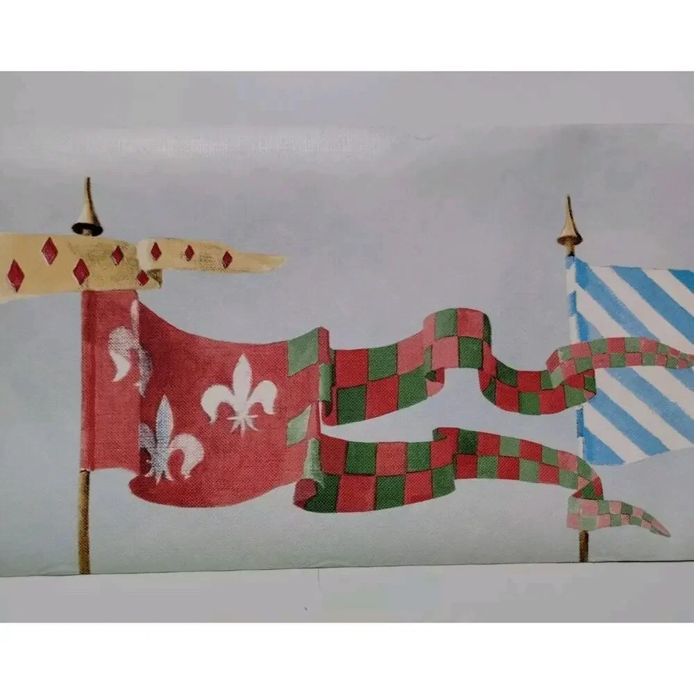 York Pre-pasted Decorative Border - 5yds - Light Blue Background - Medieval Flag